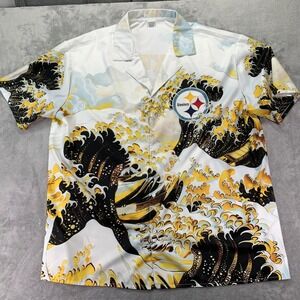 Steelers Graphic Button Shirt 3XL Black Gold Wave Print Fan Camp Top